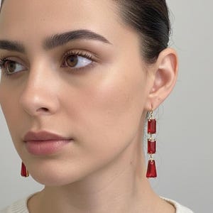Ruby Red Crystal Dangle Earrings, July Birthstone