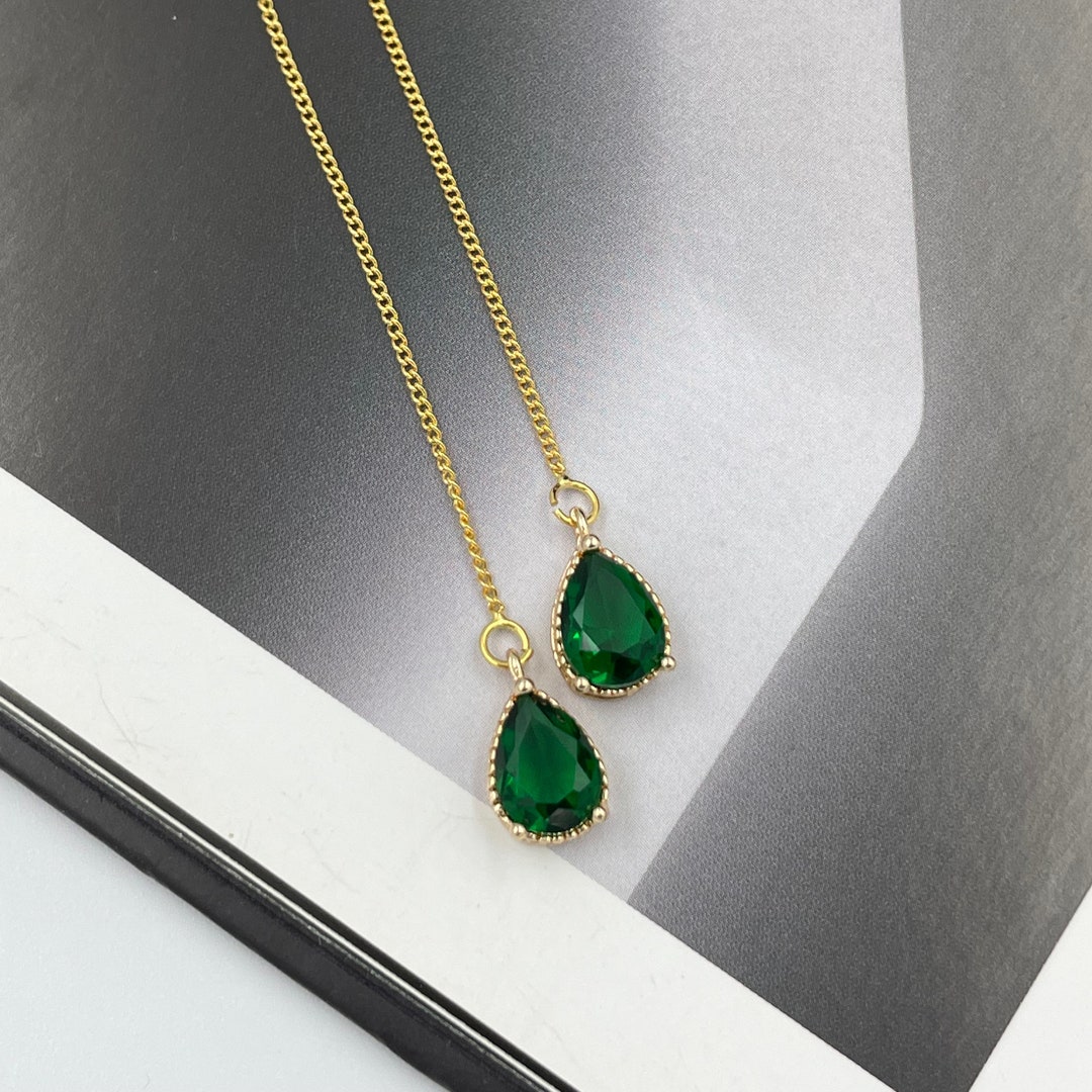 Emerald Green Thread Teardrop Earrings, Emerald Green Crystal Earrings ...
