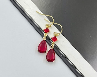 Dainty Ruby Red Earrings, Dark Red Teardrop Earrings, Statement Ruby Red Drop Earrings, Long Red Dangle Earrings, Red Dangle Earrings |2