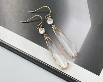 Clear Crystal Dangle Earrings, Sparkling Teardrop Statement