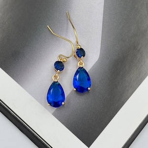 Blue Crystal Earrings, Capri Blue Teardrop Earrings, Statement Blue Drop Earrings, Blue Dangle Earrings, Dainty Blue Drop Earrings |2