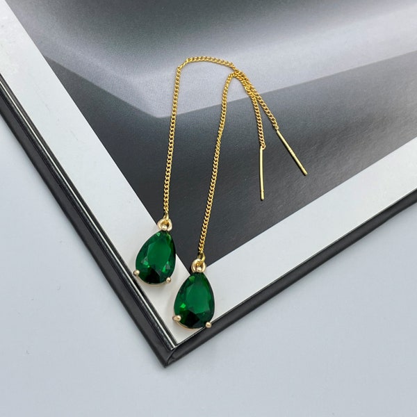 Emerald Green Earrings, Green Teardrop Earrings, Statement Green Drop Earrings, Green Wedding Earrings, Emerald Green Thread Earrings |3
