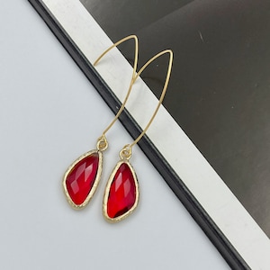 Scarlet Red Statement Earrings, Gold Earrings, Red Earrings, Red Teardrop Earrings, Bright Red Wedding Jewelry, Bridesmaid Earrings |14
