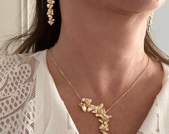 Orchid flower Necklace Gold Orchid flower Bridal Bridesmaid Personalized Jewelry Birthday gift, statement everyday gold modern jewelry|9