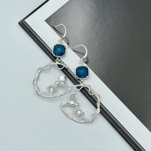 Silver Hummingbird Statement Earrings, Navy Blue Crystal Earrings, Silver Dangle Earrings, Bridesmaid Wedding Earrings, Handmade Gifts |13