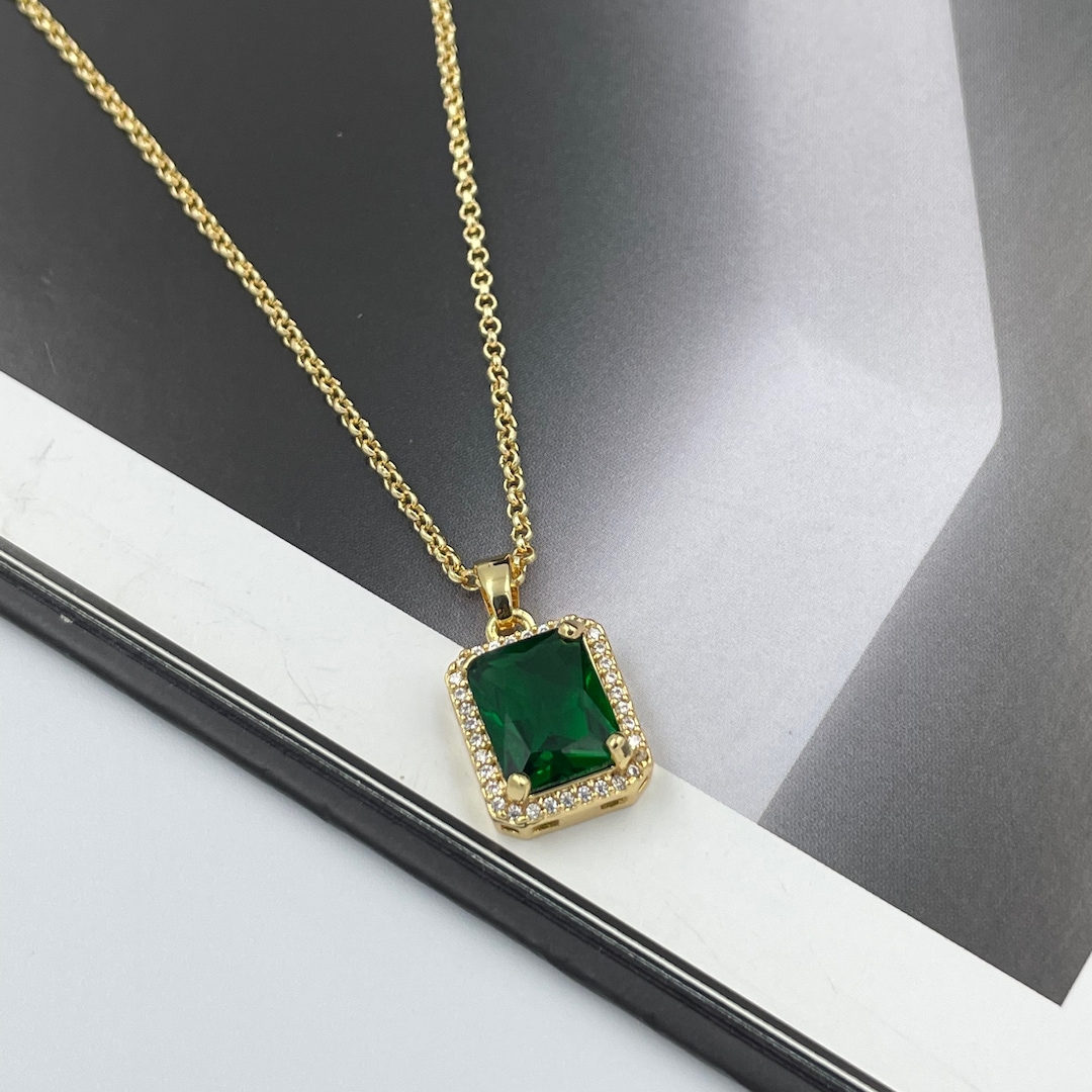 Large Emerald Green Charm Necklace Emerald Green Crystal Etsy