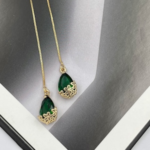 Elegant Emerald Green Thread Earrings, Teardrop Statement Jewelry, Long Dangle Green Earrings, Handmade Thread Earrings |5