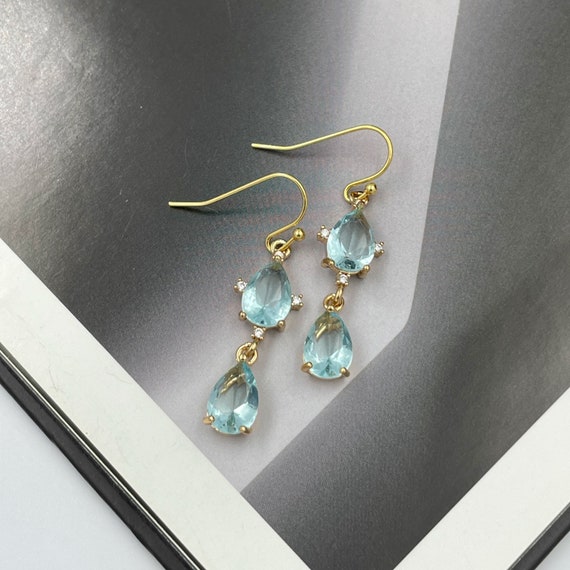 Orecchini A Goccia Foglia In Cristallo Blu Acqua – Rodiati – 65mm – Con Cristalli Austriaci