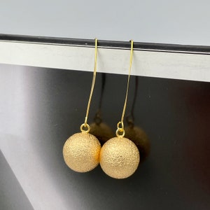 Large Gold Christmas Ball Earrings, Gold Ball Earrings, Long Drop Gold Earrings, Wedding Jewelry Birthday Gift, Gold Geometric Earrings |1