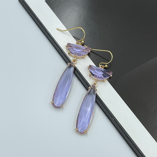 Lavender Crystal Earrings, Amethyst Purple Teardrop Earrings, Sparkly Earrings, Wedding Jewelry Bridesmaid Gift, Purple Dangle Earrings |8
