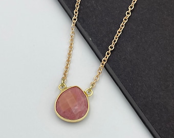 Blush Rosa Jade Charm Statement Halsband, Rosa Charm Halsband, Jade Sten Charm Halsband, Jade Halsband, Rosa Jade Hänge Halsband |11