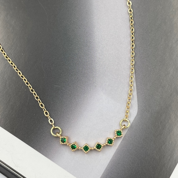 Emerald Green Simple Charm Necklace, Emerald Green Curve Bar Pendant Necklace, Emerald Green Charm Necklace, Gold Layering Necklace |11