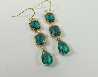 Turquoise Aqua Green Earrings, Gold Chandelier Earrings, Aqua Green Teardrop Earrings, Turquoise Green Earrings, Green Wedding Earrings |9