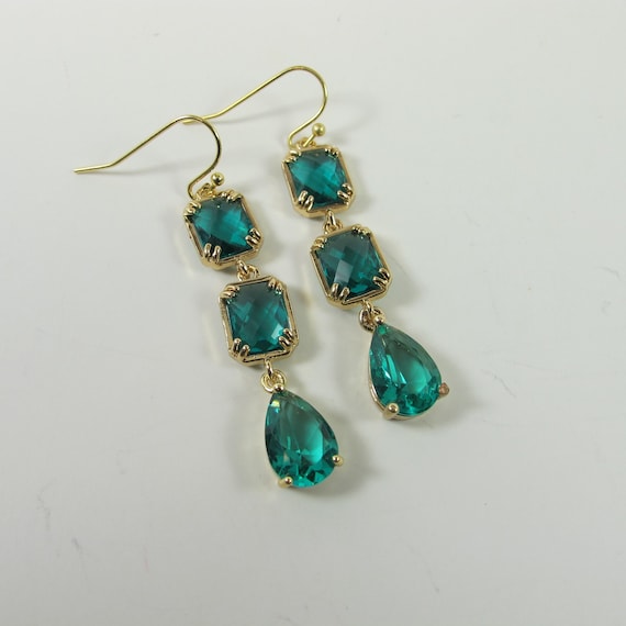 Turquoise Aqua Green Earrings Gold Chandelier Earrings Aqua