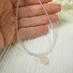 Dainty Rose Quartz Choker Bridesmaid Necklace, Elegant Wedding Necklace, Pink Gemstone Choker, Bridesmaid Gift, Statement Jewelry