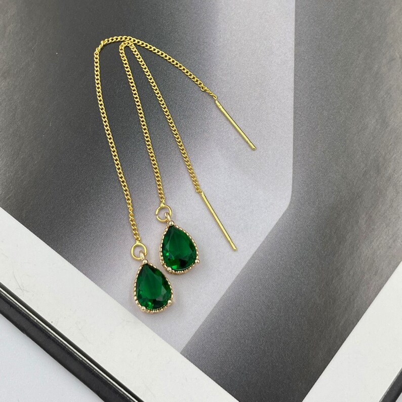 Emerald Green Thread Teardrop Earrings Emerald Green Crystal - Etsy