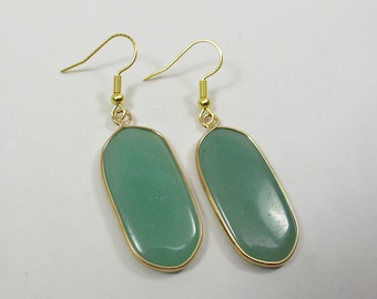 Statement Green Earrings, Long Green Geometric Gemstone Earrings, Green Aventurine Earrings, Chunky Green Earrings, Natural Gemstones |KS
