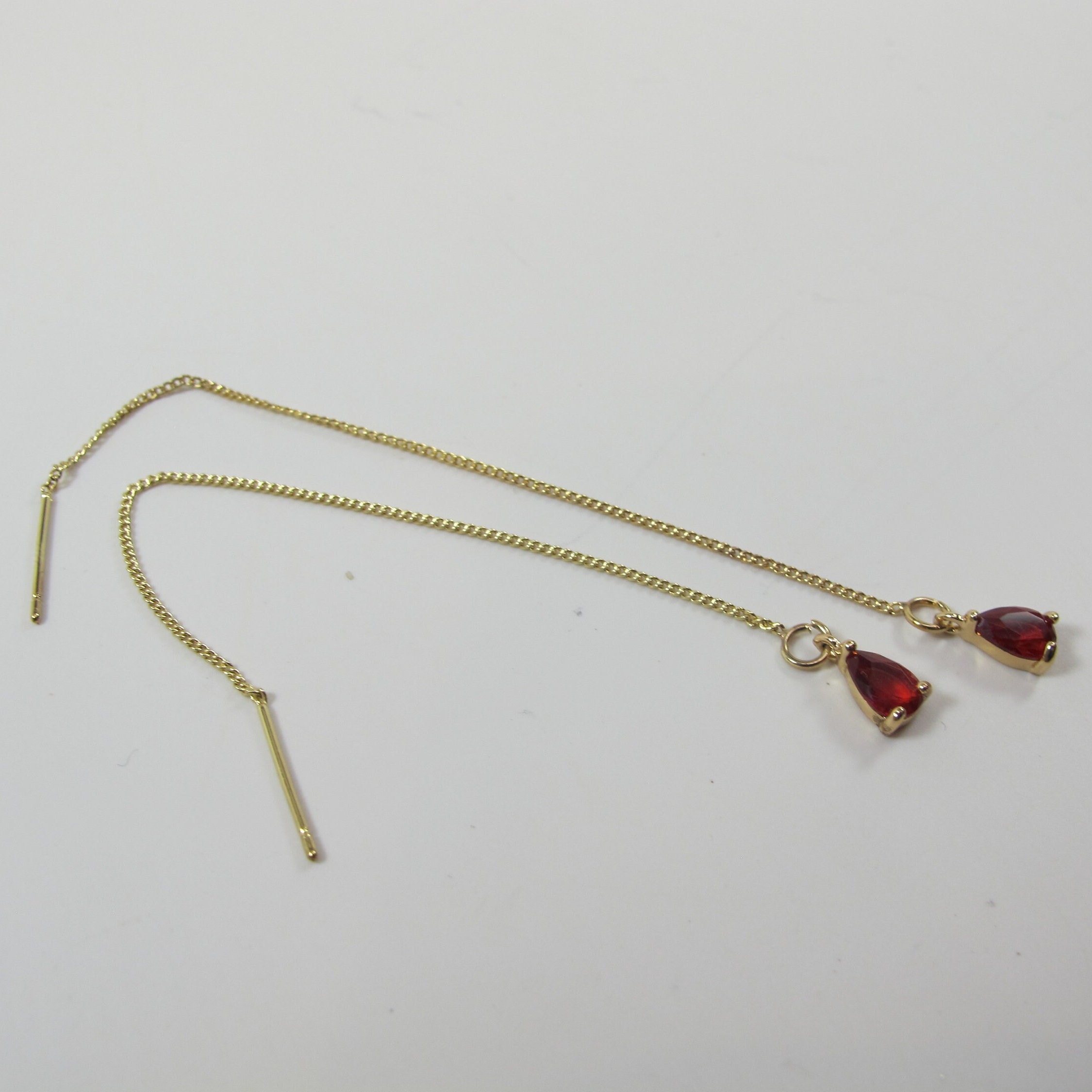 Dainty Ruby Red Thread Earrings Tiny Red Teardrop Earrings Etsy