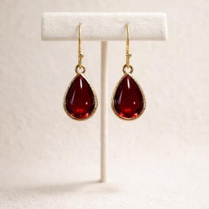 Pendientes colgantes de cristal rojo escarlata, acabado dorado, joyería de boda /8