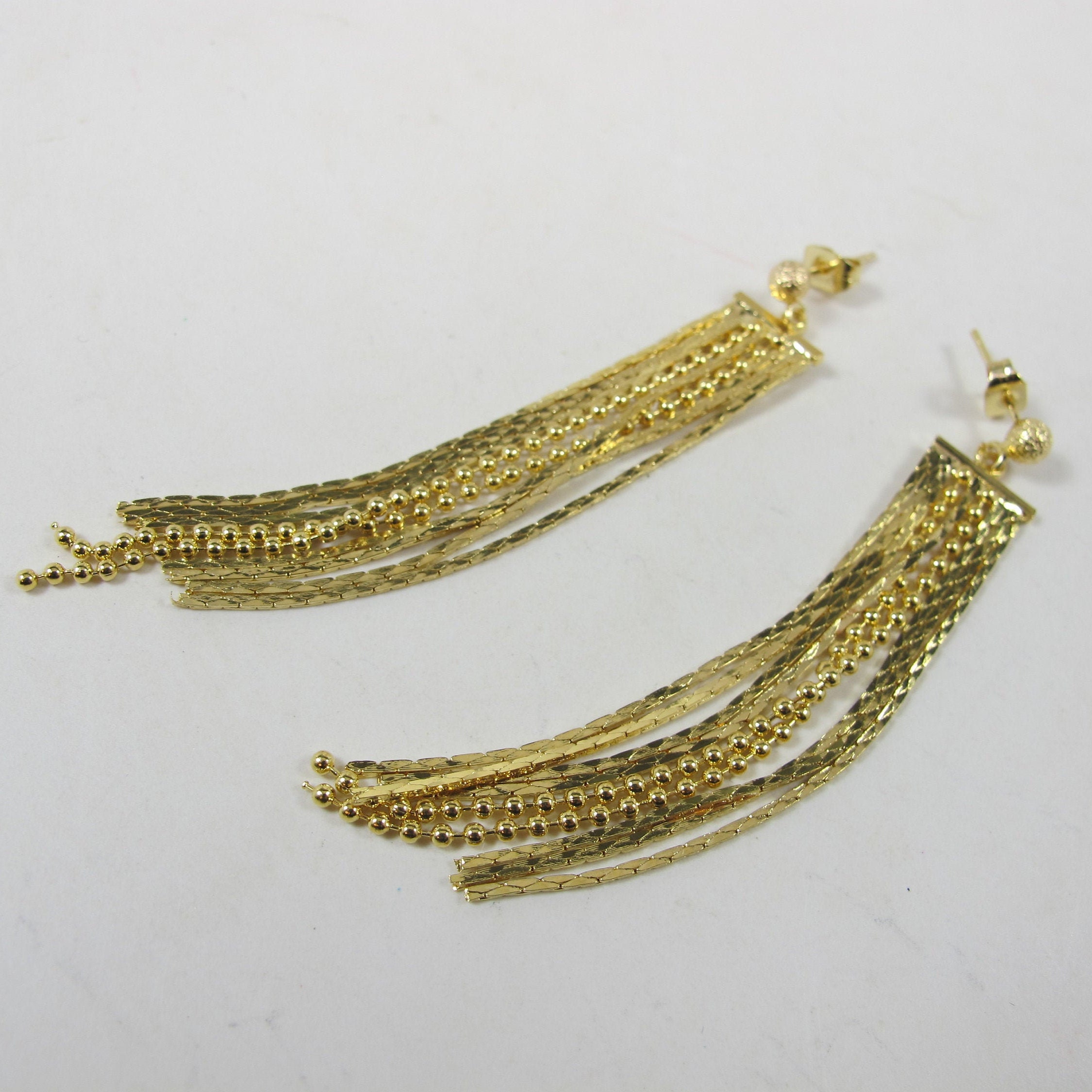 Gold Tassel Stud Earrings Gold Snake Chain Earrings Gold Etsy