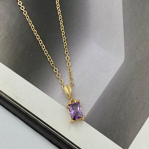 Purple Charm Necklace, Amethyst Drop Pendant Necklace, February Birthstone Necklace, Bridesmaid Gift Necklace, Handmade Necklace |5