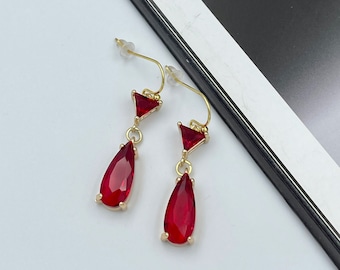Dainty Ruby Red Earrings, Dark Red Teardrop Earrings, Statement Ruby Red Drop Earrings, Red Dangle Earrings, Dark Red Dangle Earrings.