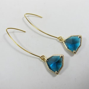 Deep Blue Statement Drop Earrings, Geometric Drop Earrings, Dangle Earrings, Marine Blue Crystal Earrings, Wedding Jewelry, Handmade |1