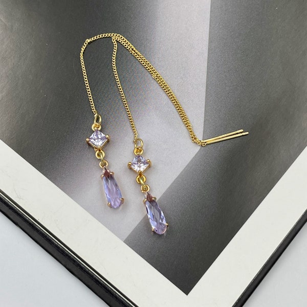 Soft Purple Thread Earrings, Purple Teardrop Earrings, Tiny Purple Earrings, Purple Wedding Earrings, Purple Thread Earrings, Gifts |5