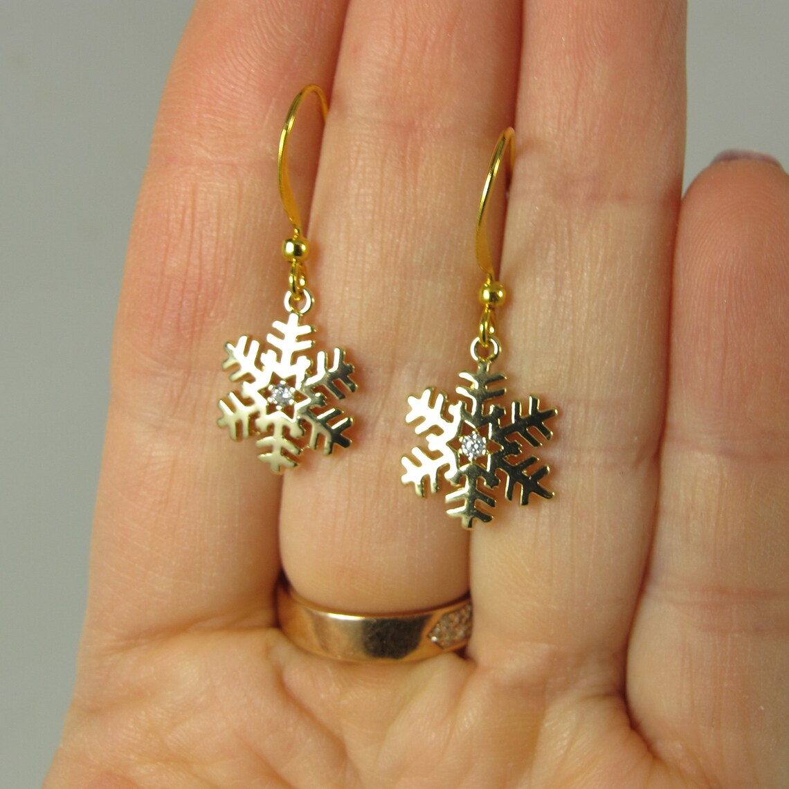 Gold Snowflake Earrings Cubic Zirconia Snowflake Earrings Etsy