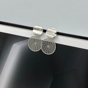 Silver Filigree Stud Earrings, Silver Statement Stud Earrings, Silver Glossy Earrings, Geometric Stud Earrings, Stud Earrings |13
