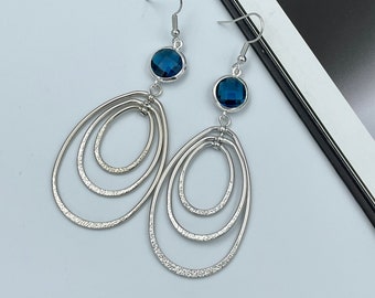 Denim Blue Silver Teardrops Earrings, Statement Teardrop Earrings, Denim Blue Earrings, Silver Teardrops Earrings, Gift for Her Mom
