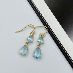 Aqua Blue Crystal Dangle Statement Earrings, Blue topaz Teardrop Earrings for Wedding, Gifts, or Special Occasions, Handmade Jewelry |2