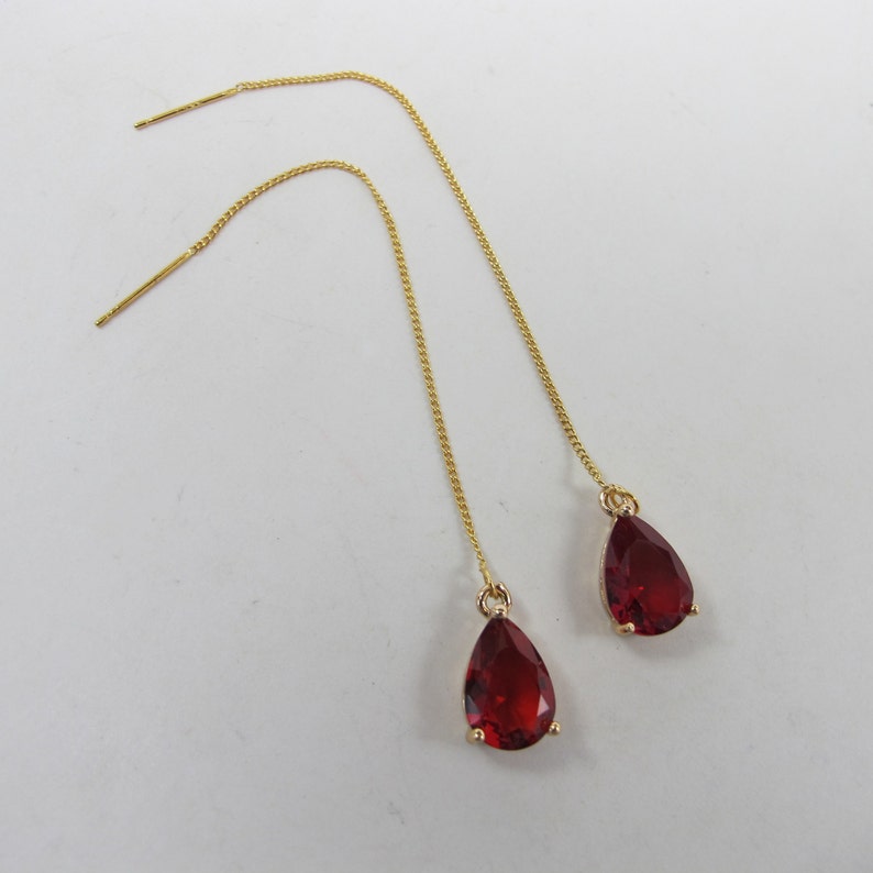 Dainty Ruby Red Thread Earrings Red Teardrop Earrings Etsy