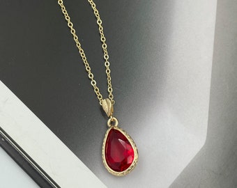 Scarlet Red Crystal Charm Necklace, Red Teardrop Pendant Necklace, Red Charm Necklace, Bridesmaid Necklace, Scarlet Red Teardrop Charm | 11