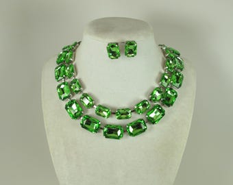 Apple green crystal chain choker,Statement green necklace, sparkling green evening jewelry, special occasion apple green  necklace