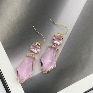 Chunky Pink Crystal Earrings, Statement Pink Dangle Earrings, Sparkly Dangle Earrings, Spring Pink, Summer Pink jewelry, pink Evening gift|8