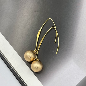 Gold Christmas Ball Earrings, Gold Ball Earrings, Long Drop Gold Earrings, Wedding Jewelry Birthday Gift, Gold Geometric Earrings |1