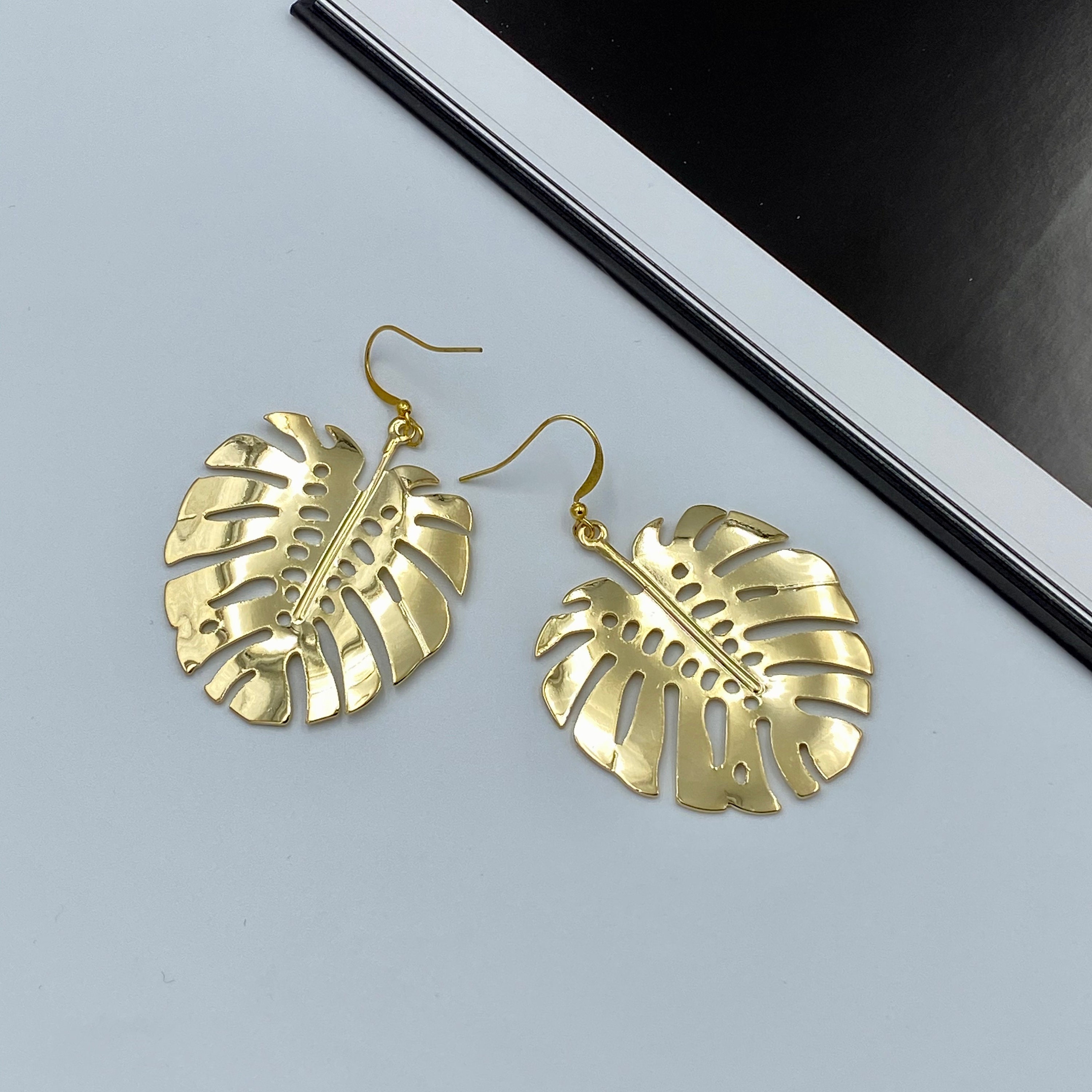 Large Gold Monstera Leaf Earrings Monstera Earrings Monstera | Etsy