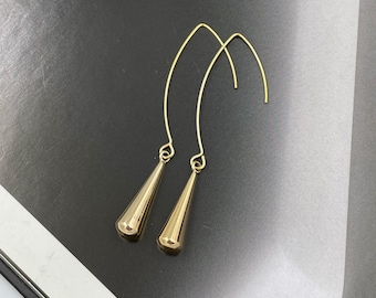Pendientes colgantes de oro modernos, pendientes de lágrima de gancho largo, pendientes geométricos de oro, pendientes de lágrima de oro, pendientes minimalistas, hechos a mano /14