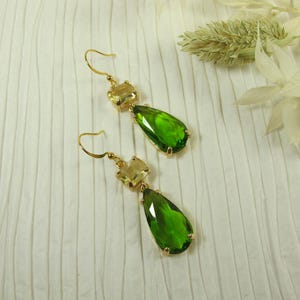 Statement Light Green Earrings, Peridot Earrings, Sparkling Green and Yellow Crystal Drops for Bridesmaids |9