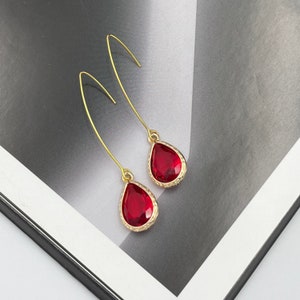 Red Teardrop  long Earrings, red Dangle earrings, Statement red  Jewelry for Weddings & Events, red crystal jewelry, special occasion|8