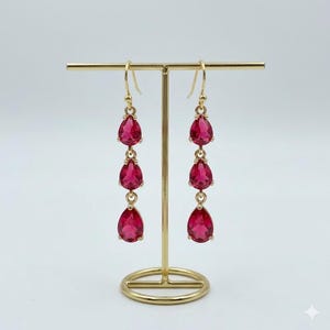 Statement Fuchsia Hot Pink Crystal Teardrop Earrings, Everyday pink jewelry, spring pink earrings, gift July Birthstone, Wedding Jewelry