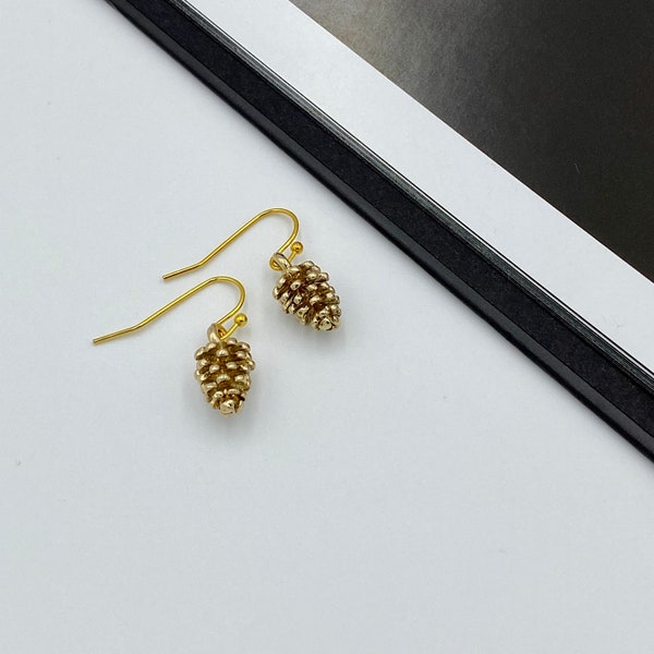 Gold Pine Cone Earrings, Antiqued Gold Pine Cone Earrings, Drop Earrings, Gold Earrings, Fall Earrings, Autumn Jewelry, Woodland Jewelry |10