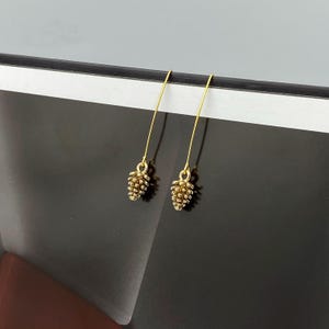 Pine Cone Earrings - Gold Plated Brass Statement, Long Oval Hooks | 40Mm Length | Fall Woodland