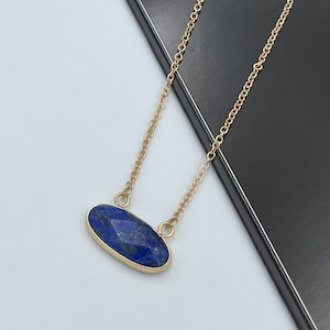 Statement Blue Gemstone Charm Necklace, Gold Charm Necklace, Lapis Lazuli Stone Charm Necklace, Lapis Necklace, Lapis Lazuli Necklace |11