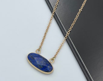 Statement Blue Gemstone Charm Necklace, Gold Charm Necklace, Lapis Lazuli Stone Charm Necklace, Lapis Necklace, Lapis Lazuli Necklace |11