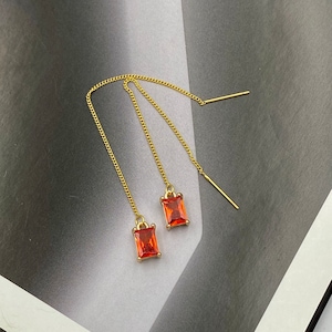 Brincos de lágrima de fio laranja, brincos de cristal laranja brilhante, brincos de casamento, brincos longos de fio de ouro, brincos feitos à mão |5