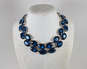 Navy blue crystal chain choker, Statement  blue necklace, sparkling dark blue evening jewelry special occasion blue sparkling jewelry, gift