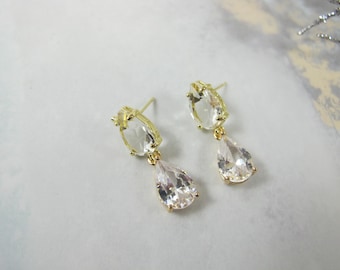 Clear Crystal Dangle stud Earrings, Chunky Statement Cocktail Jewelry