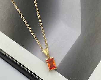 Handmade Orange Crystal Pendant Necklace, Gold Bridesmaid Jewelry
